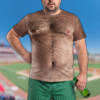 Funny Hairy Chest All Over Print Shirt, HG Dad Bod Illusion T-Shirt, Beer Belly Gag Gift For Dad & Husband, HG Novelty Beach Party Shirt For Men