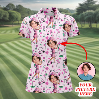 Custom Face Funny Womens Golf Polo Shirt HG  Ladies Golf Shirt