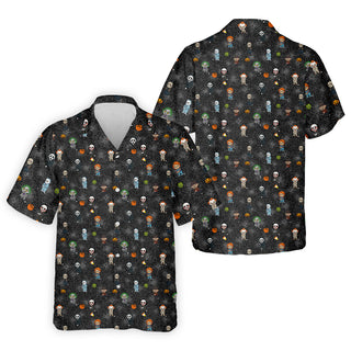 Funny Horror Character Black Golf Hawaiian Shirt HG   Horror Movie Shirt  Halloween Hawaiian Shirt HG   Fun Golf Polos For Men