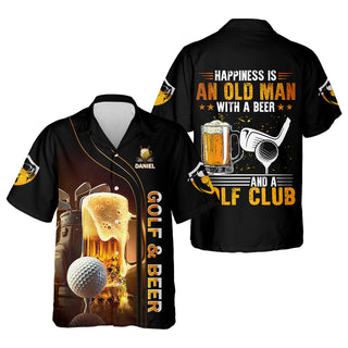 Happiness Is An Old Man With A Beer And A Golf Club Custom Funny Golf Hawaiian Shirt HG   Dad Golf Gifts