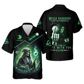 Hello Darkness Custom Men's Golf Hawaiian Shirt HG   Funny Skull Hawaiian Shirt HG   Dad Golf Gift