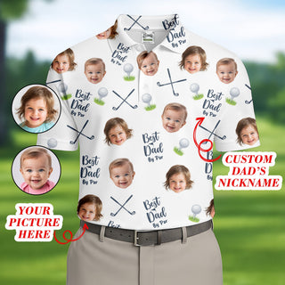 Best Dad By Par Funny Golf Polos  Custom Face Polo Shirt HG Christmas Golf Gift