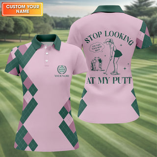Stop Looking At My Putt Custom Sleeveless Womens Golf Polo Shirt HGs  Funny Golf Shirts For Ladies