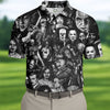 Classic Horror Characters Black And White Golf Polo  Dark Vibe Polo Shirt HGs For Men  Halloween Golf Shirt