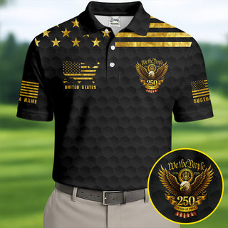 We The People 250 Years Of Free Black And Gold 4th Of July Polo Shirt HG Golf Shirts For Men