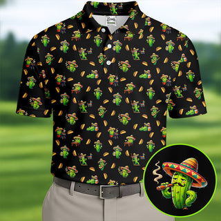 Mexican Mustach Funny Cactus Cinco De Mayo HG Celebration Fiesta Themed Golf Shirts For Men
