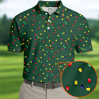 Christmas Colorful Lights Green Golf Shirt HG   Christmas Golf Shirt HG   Polo Shirts For Men  Golf Gift For Men