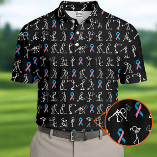 Funny Stick Figure Men's Golf Shirt HG   Male Breast Cancer Awareness Shirt  Breast Cancer Support Shirt  Golf Shirt HG s For Men
