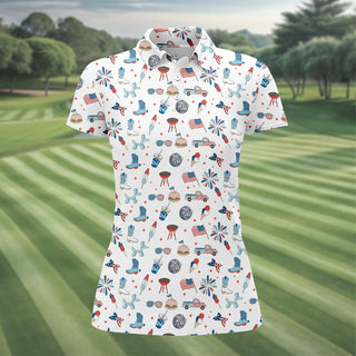 Red White and Blue Womens Golf Polo Shirt HG  Women's 4th Of July Shirts  America 250 Anniversary Shirt  Ladies Golf Shirt