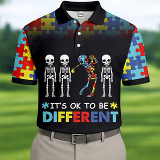 It's Ok To Be Different Men Polo Shirt HG  Autism Awareness Puzzle Pattern Black Fade Golf Shirts For Men  Autism Golf Shirt