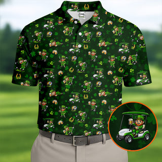 St Patrick's Day Golf Leprechaun Pose Shamrock Golf Shirt  HG Fun Golf Shirts For Men  Polo For Men