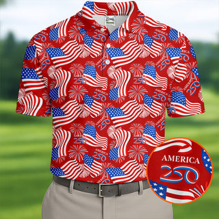 America 250 Anniversary Patriot Flag Red Polo Shirt HG Golf Tops For Men  Golf Shirts For Men