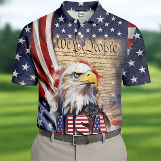 We The People Bald Eagle USA 250th Anniversary Men's Golf Polo Shirts  4th Of July Patriotic Golf Shirt HG