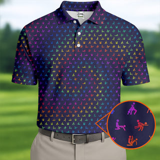 Naughty Position Adult Humor Rainbow Effect Men's Golf Polo Shirt HGs  Golf Gift For Men  Golf Shirts For Men