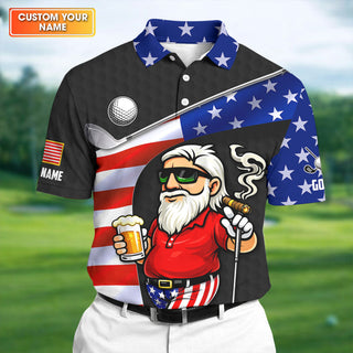 Golf And Beer Patriotic Man Golf Ball Pattern 4th Of July Black Golf Shirt  HG 250th Anniversary Golf Shirts For Men
