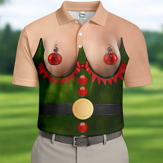 Funny Naughty Elf Costume Men's Polo Shirt HG Ugly Christmas Shirt  Christmas Golf Shirt