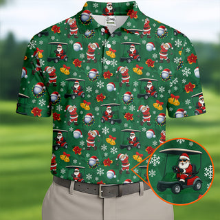 Santa Christmas Green Golf Polo  Fun Men's Golf Polos  Christmas Golf Shirt HG   Golf Shirt HG s For Men