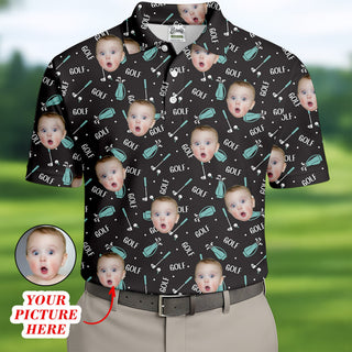 Custom Face Kids Photo  Funny Golf Shirt HG   Golf Shirt HG  For Dad  Christmas Golf Gift