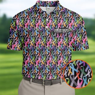 Cancer Sucks In Every Color Black Golf Shirt  HG Cancer Survivor Shirt  Cancer Awareness Shirt  Polo Shirt HGs For Men