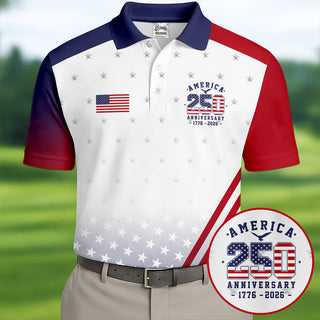 America 250 Anniversary 1776-2026 Flag Logo Golf Shirts For Men  Patriotic 4th Of July Golf Shirt HG