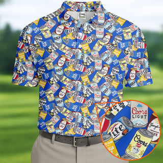 American Beer Cans Blue Golf Shirt HG   Golf And Beer Polo Shirts For Men  Golf Shirt HG s For Men
