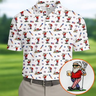 4th Of July Funny Man Golf And Beer USA Polo Shirt HG  Patriotic Golf Shirt  HG 250th Anniversary Golf Shirts For Men