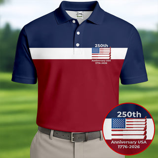 250th Anniversary USA 1776-2026 Red White Blue Printed Golf Tops For Men  4th Of July Golf Shirts For Men HG
