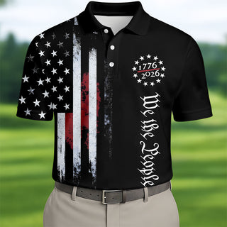 We The People 250 Years Black Vintage Golf Shirt HG   Patriotic 4th Of July Golf Shirt HG s For Men
