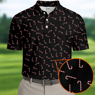 Christmas Candy Cane Golf Tops For Men  Christmas Golf Shirt HG   Black Golf Polo Shirt  Golf Gift For Men