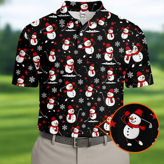 Cute Snowman Golf Pose Black Polo Shirt HG Christmas Polo Shirt HG Golf Shirts For Men  Golf Gift For Men