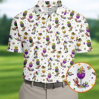 Mardi Gras Wine Glass Beaded Garland Fleur De Lis White Golf Shirt HG   Polo Shirts For Men  Golf Shirt HG s For Men