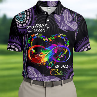 Fight Cancer In All Color Men's Polo Shirt HG Cancer Awareness Shirt  Cancer Survivor Shirt  Golf Gift For Men