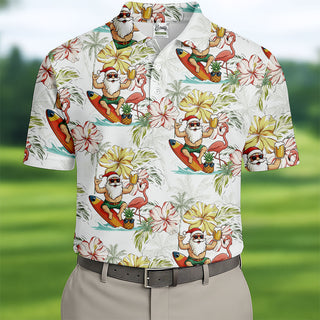 Surfing Santa Hawaiian Golf Shirt HG   Fun Men's Golf Polos  Christmas Golf Shirt HG   Golf Gift For Men