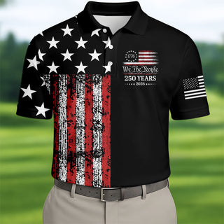 We The People 250 Years Distressed Black Golf Shirt HG   Golf Tops For Men  4th Of July Patriotic Golf Shirt HG s For Men