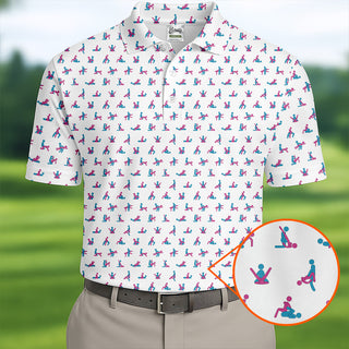 Blue And Pink Naughty Stick People White Golf Shirt HG   Polo Shirts For Men  Golf Gift For Men