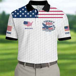 America 250 Anniversary 1776-2026 Golf Ball Pattern Patriotic Golf Shirt  HG Golf Tops For Men  Golf Shirts For Men