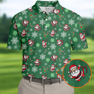 Santa Claus Pattern Christmas Green Golf Tops For Men  Christmas Polo Shirt HG Polo Shirt HGs For Men