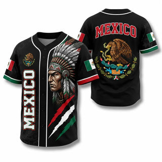 TT Mexican Flag Eagle Aztec Warrior Button-Up Mexico Jersey LN Vintage Style Sports Fan Gift Shirt