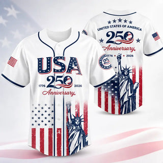 TT USA 250th Anniversary Baseball Jersey 1776?2026 Patriotic Independence Day 4th of July Liberty Statue Print LN