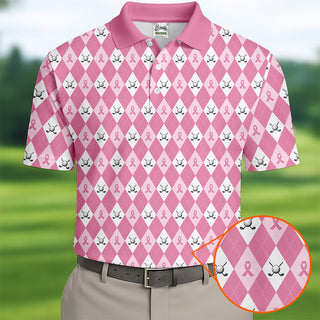 Breast Cancer Golf Shirt HG   Pink Golf Shirt HG  Men  Pink Argyle Golf Shirt HG   Breast Cancer Awareness Shirts