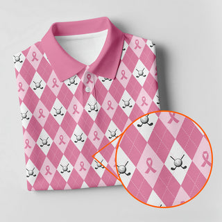 Breast Cancer Golf Shirt  HG Pink Argyle Golf Shirt  HG Breast Cancer Awareness Shirts  Women Golf Shirt