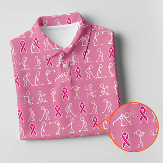 Funny Stick Figure Womens Golf Shirt  HG Breast Cancer Awareness Shirt  Pink Golf Shirt  HG Ladies Golf Shirt
