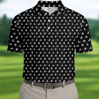 Funny Stick Figure Black And White Men's Golf Polo Shirt  Funny Position Golf Polo  Fun Men Golf Shirt HG s