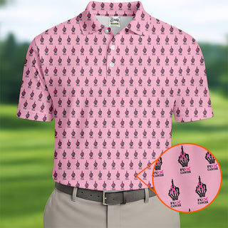 Funny Middle Finger Pink Men's Golf Shirt HG   Breast Cancer Golf Shirt HG   Fun Golf Shirt HG s For Men