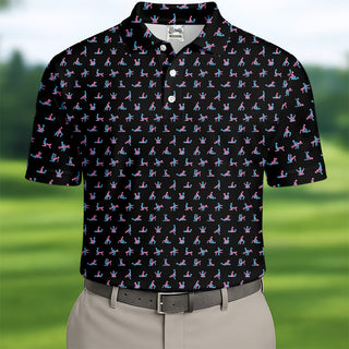 Funny Stick Figure Men's Golf Polo Shirt HG  Funny Position Golf Polo  Fun Men Golf Shirts  Golf Gift For Him
