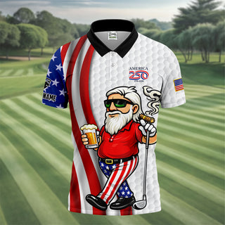 America 250 Patriotic Man 4th Of July White Golf Shirt HG   Golf And Beer Golf Shirt HG s For Men