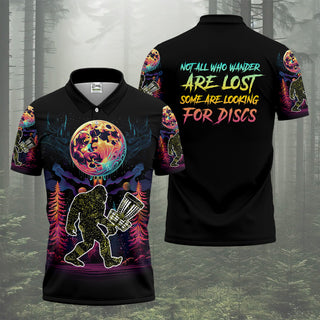 Not All Who Wander Are Lost Bigfoot Discs Golf Men's Golf Polo Shirt  Mens Golf Gift  Funny Golf Shirt HG