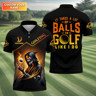It Takes A Lot Of Golf Balls To Golf Like I Do Golden Fire HG Custom Men's Golf Polo Shirt  Dad Golf Gifts