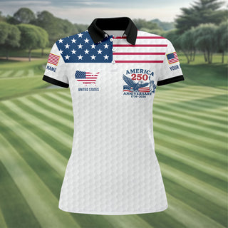 America 250 Anniversary 1776-2026 Golf Ball Pattern Patriotic Polo Shirt HG Women's Golf Tops  Ladies Golf Polos