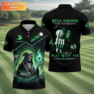 Hello Darkness Custom Men's Golf Polo Shirt HG  Funny Skull Golf Shirt  HG Dad Golf Gift